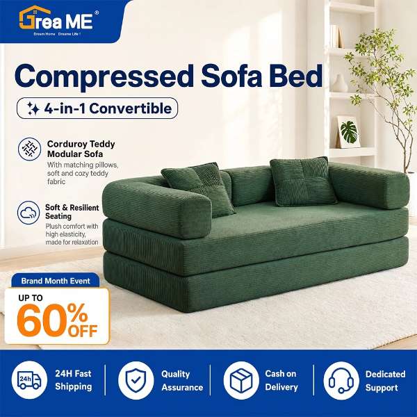 DreaME Foldable Corduroy Sofa Bed for Small Apartments
