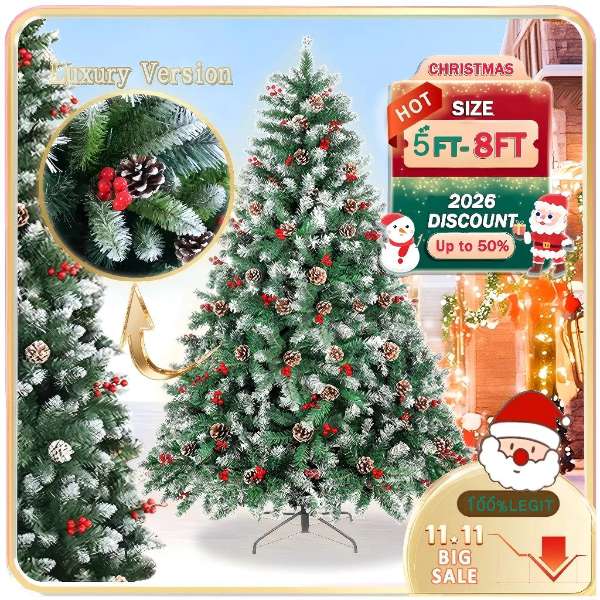 Luxury Snow Christmas Tree, Metal Stand (5-8 ft)