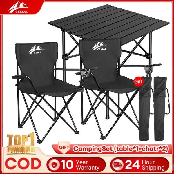 CEMAL Camping Chair and Table Set 53CM 42CM Aluminum Foldable Ideal for Outdoor Adventures 3PCS SET