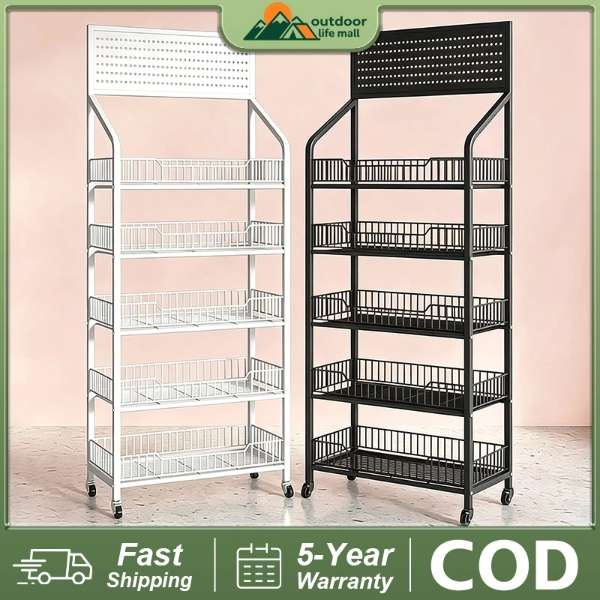 Metal Supermarket Display Rack Multi-layer Shelf Large Capacity Mobile Snack Storage Rack Organizer