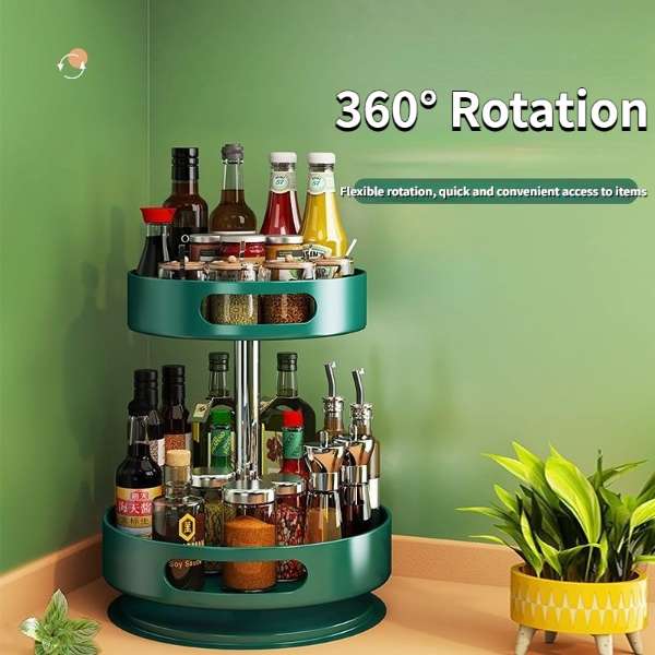 Kitchen Condiments Racks Organizer 360°Rotating Metal Spice Storage Rack Tray for Spice Sorting