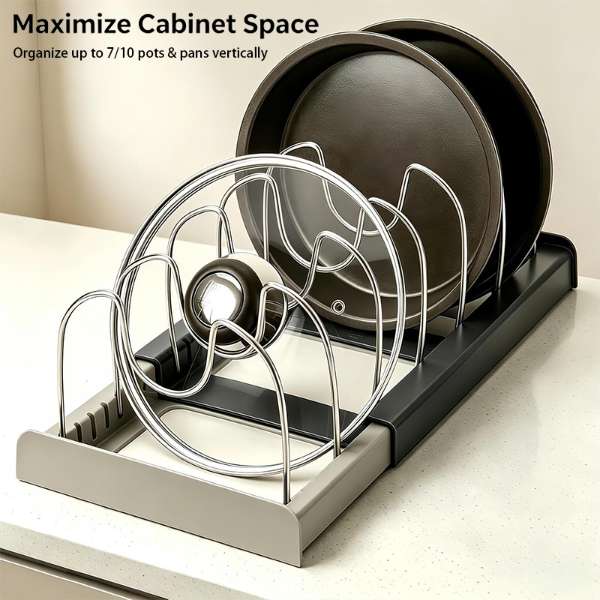 Stainless Steel Kitchen Storage Rack , Expandable Pot Pan Organizer for Cabinet Drawer Countertop