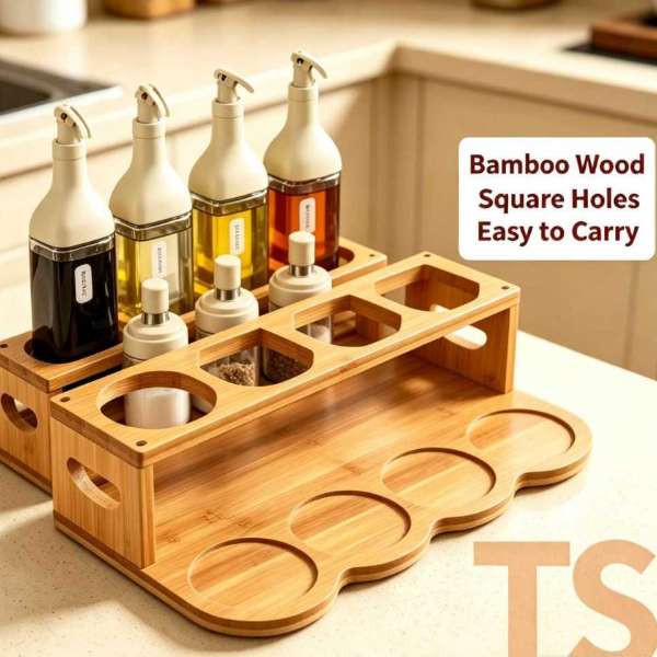 Bamboo Condiment Bottle Rack for Kitchen