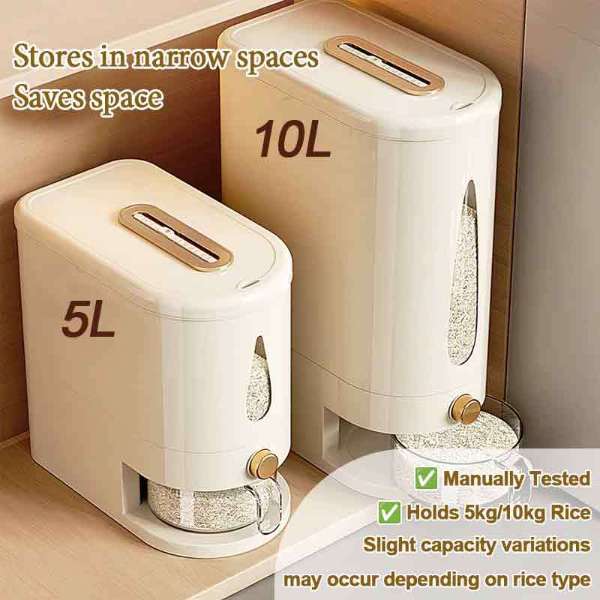 5-10KG Automatic Rice Dispenser OnePush Insect Moisture Proof Kitchen Organizer With Measure Cup